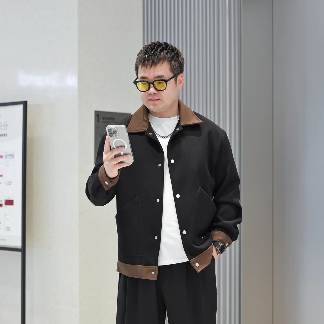 男士大码双拼色夹克外套高品质重磅休闲男外套帅气百搭上衣潮505