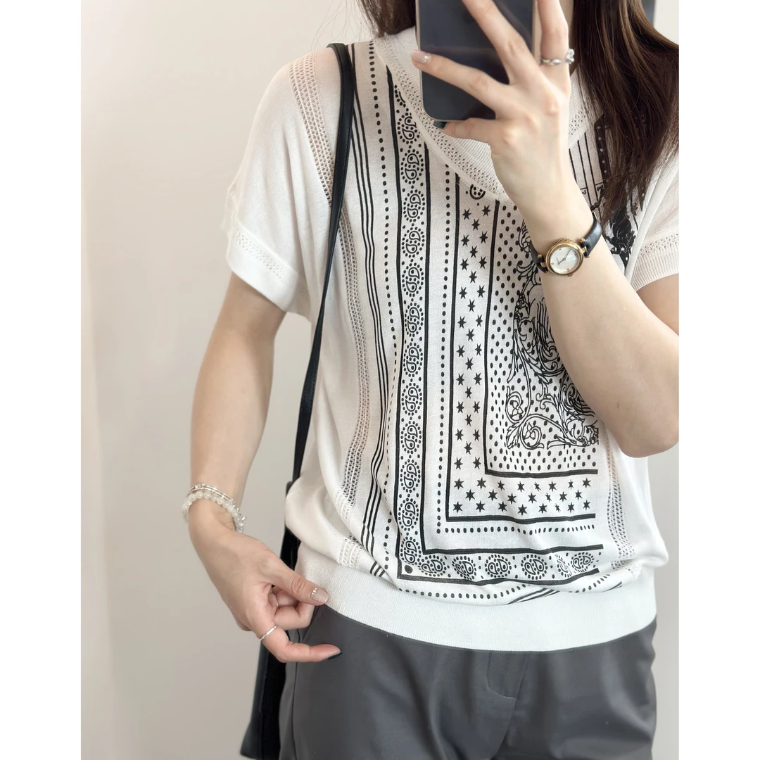 【Rumi时装】”占星“时尚休闲百搭宽松星象桑蚕丝T恤上衣5049sy