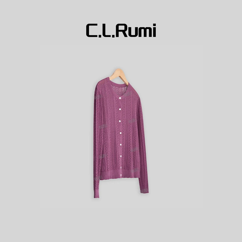 【Rumi时装】“杜鹃紫‘’ 亚麻空调衫提花百搭镂空开衫上衣5020ks