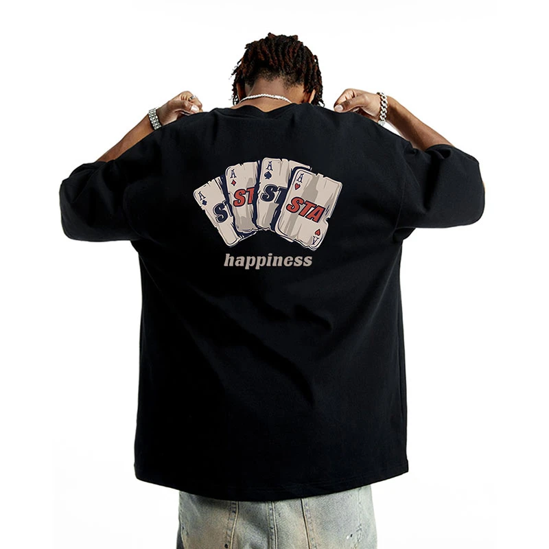 STA. SRXRMD 扑克牌国潮牌重磅纯棉落肩短袖T恤男美式宽松百搭ins