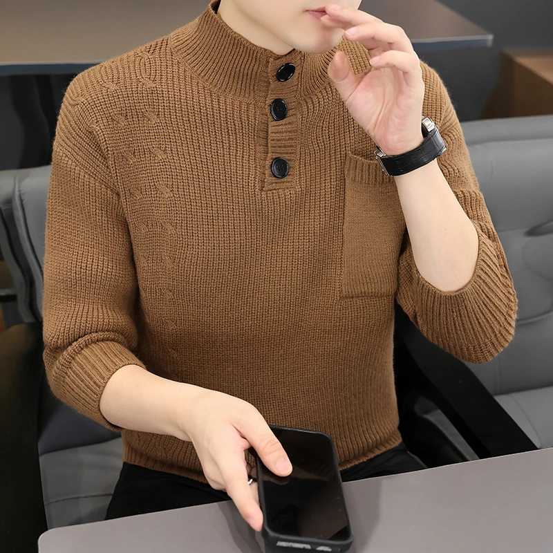 高级感立领毛衣男冬季潮牌痞帅加厚针织衫2024新款内搭打底衫