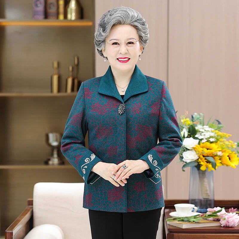 中老年人女装春秋款妈妈装60-70岁老人衣服奶奶装春秋绣花款外套
