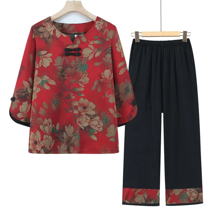 奶奶装夏装中老年人女套装妈妈装春夏装薄款夏季两件套宽松衣服