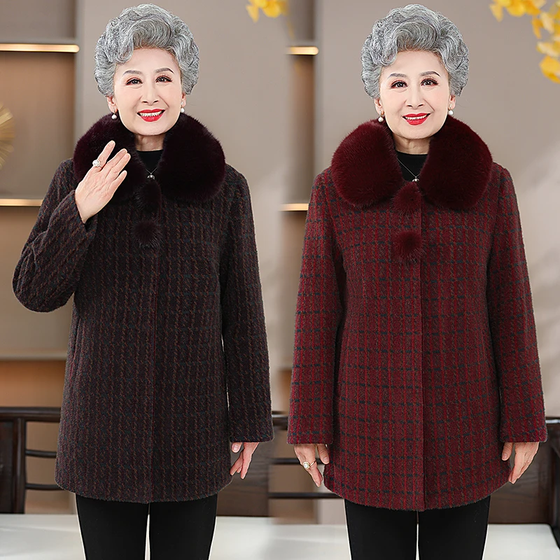 中老年人冬装女妈妈装加绒外套加绒大衣婆婆奶奶装冬季加厚衣服