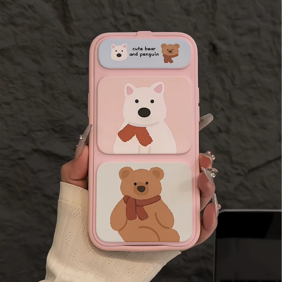 适用苹果iPhone16pro手机壳翻盖支架壳华为mate60可爱小狗和小熊