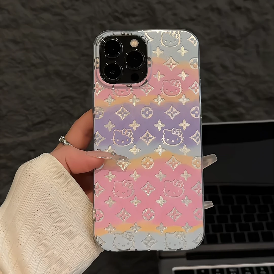 适用苹果iPhone16pro手机壳15华为IMD羽纱mate60彩色底满屏Kitty