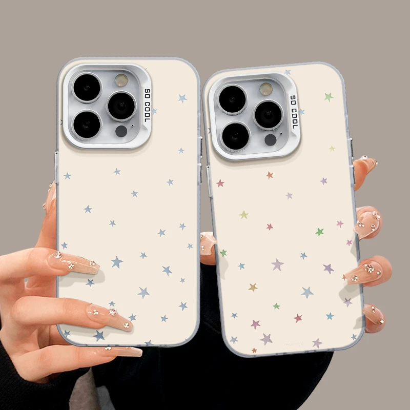 适用苹果15简约iPhone14手机壳xs彩银华为70半透彩色星星mate磨砂