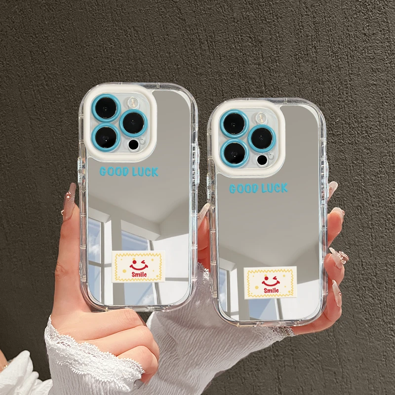 适用苹果镜面奶油iPhone15pro手机壳简约标签mate防摔oppo华为p70