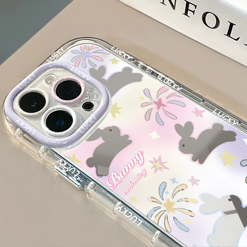 适用苹果15镜面iPhone14手机壳13/12华为烟花兔子vivoOPPO保护套