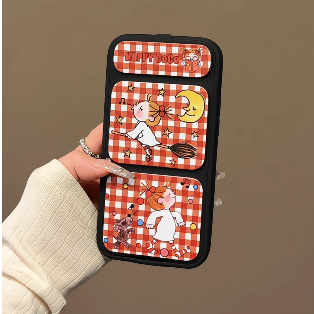 适用苹果iPhone16pro手机壳15翻盖支架14华为p套coco酱格纹mate60