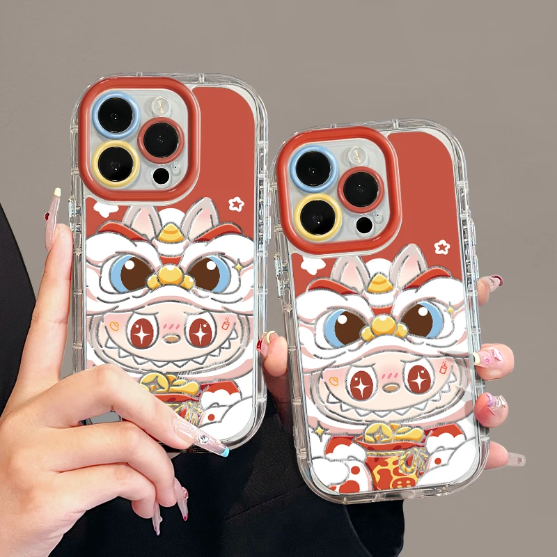 适用苹果15羽纱奶油iPhone16手机壳华为mate60舞狮小怪兽小米防摔