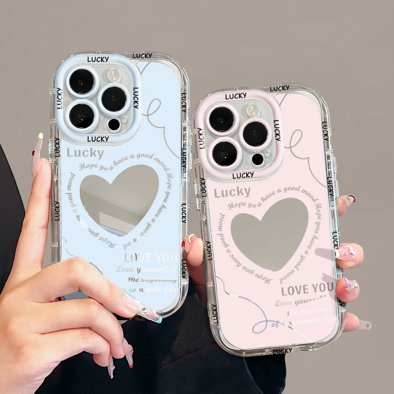 适用苹果15镜面iPhone14手机壳13/12粉底字母线条vivoOPPO保护套