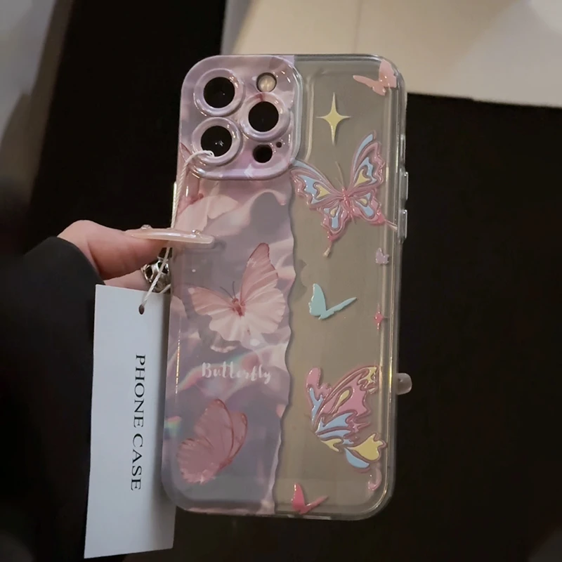 适用苹果iPhone16pro手机壳15pro太空壳华为撞色蝴蝶粉mate60小米