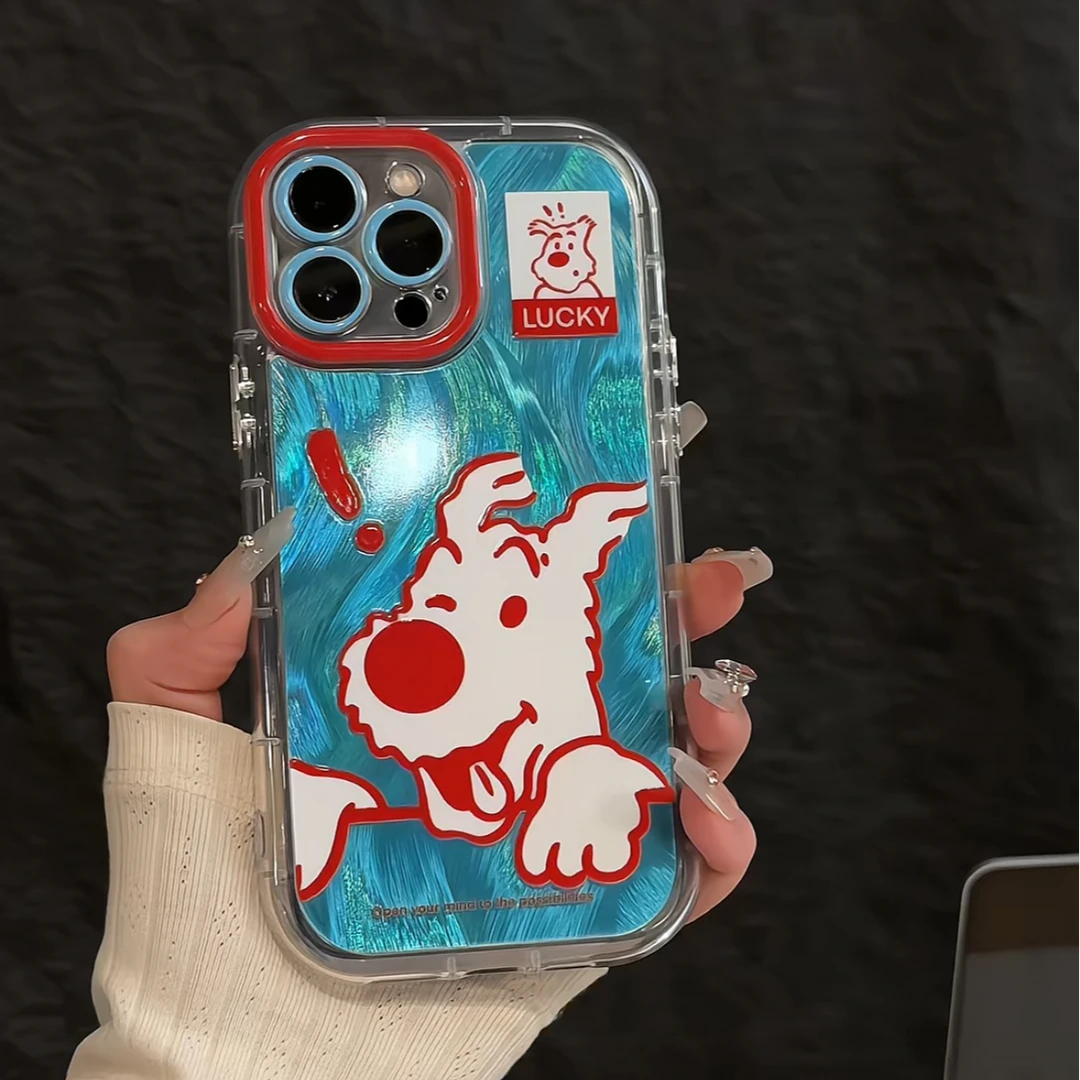 适用苹果15羽纱奶油iPhone16pro手机壳华为p红线条小狗mate防摔14