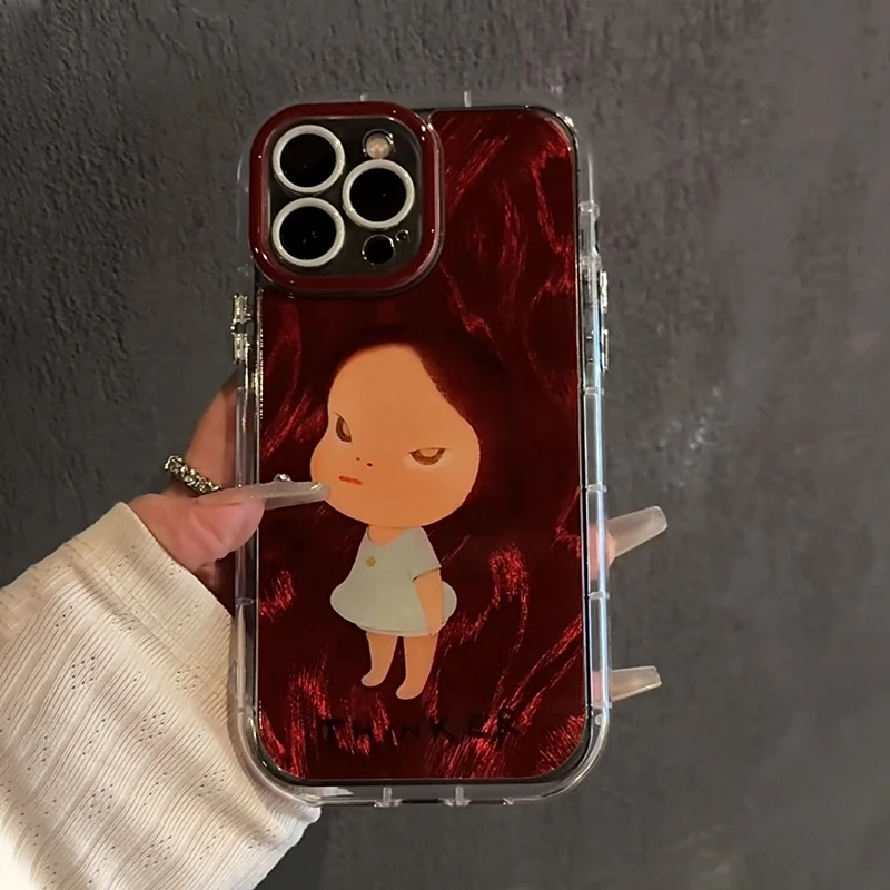 适用苹果15羽纱奶油iPhone16手机壳华为红棕底奈美良智mate60防摔