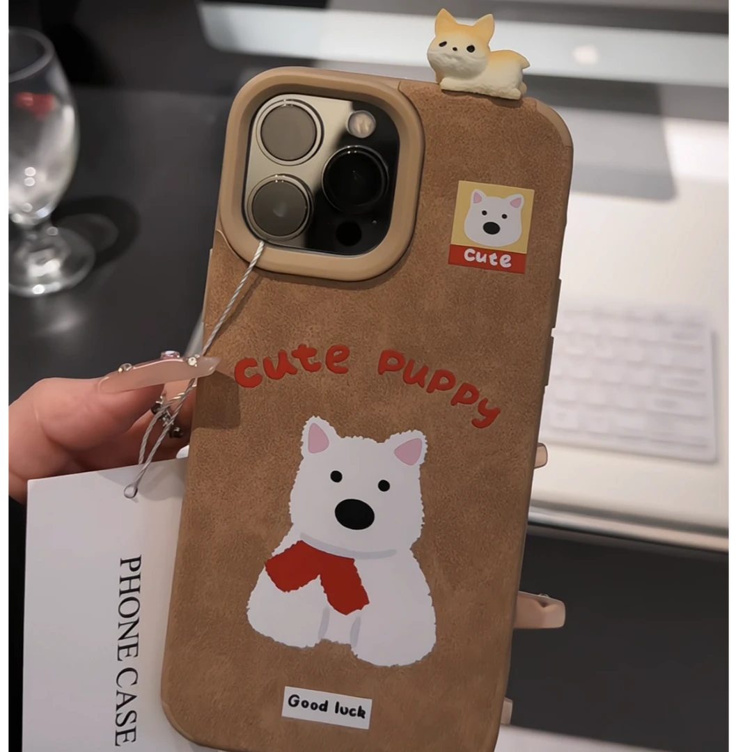 适用苹果iPhone16pro手机壳15pro大孔翻毛皮14西高地防摔全包新潮