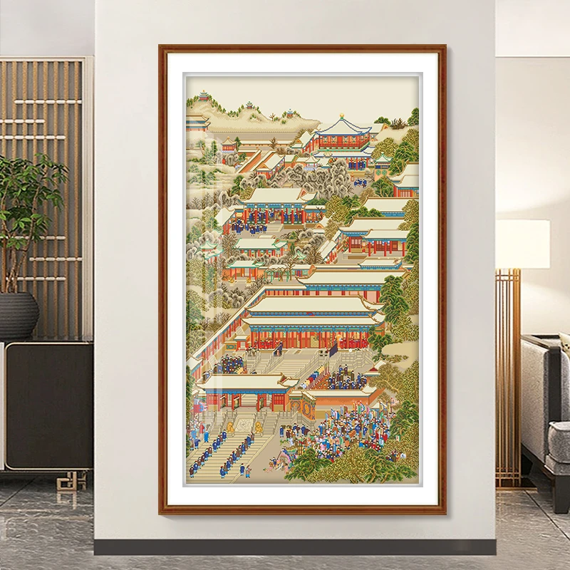 万国来朝十字绣2025新款客厅玄关竖版风景名画大幅线绣手工自己绣