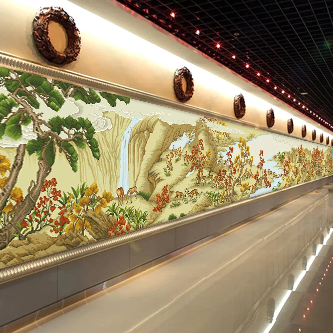 芊虹秀百鹿全景图十字绣2025新款高端客厅大气中国名画手工自己绣