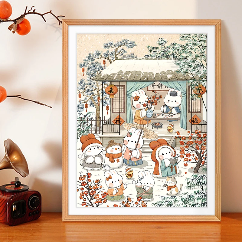 芊虹秀瑞雪凝冬兔十字绣2025客厅网红高端轻奢风景治愈系手工刺绣