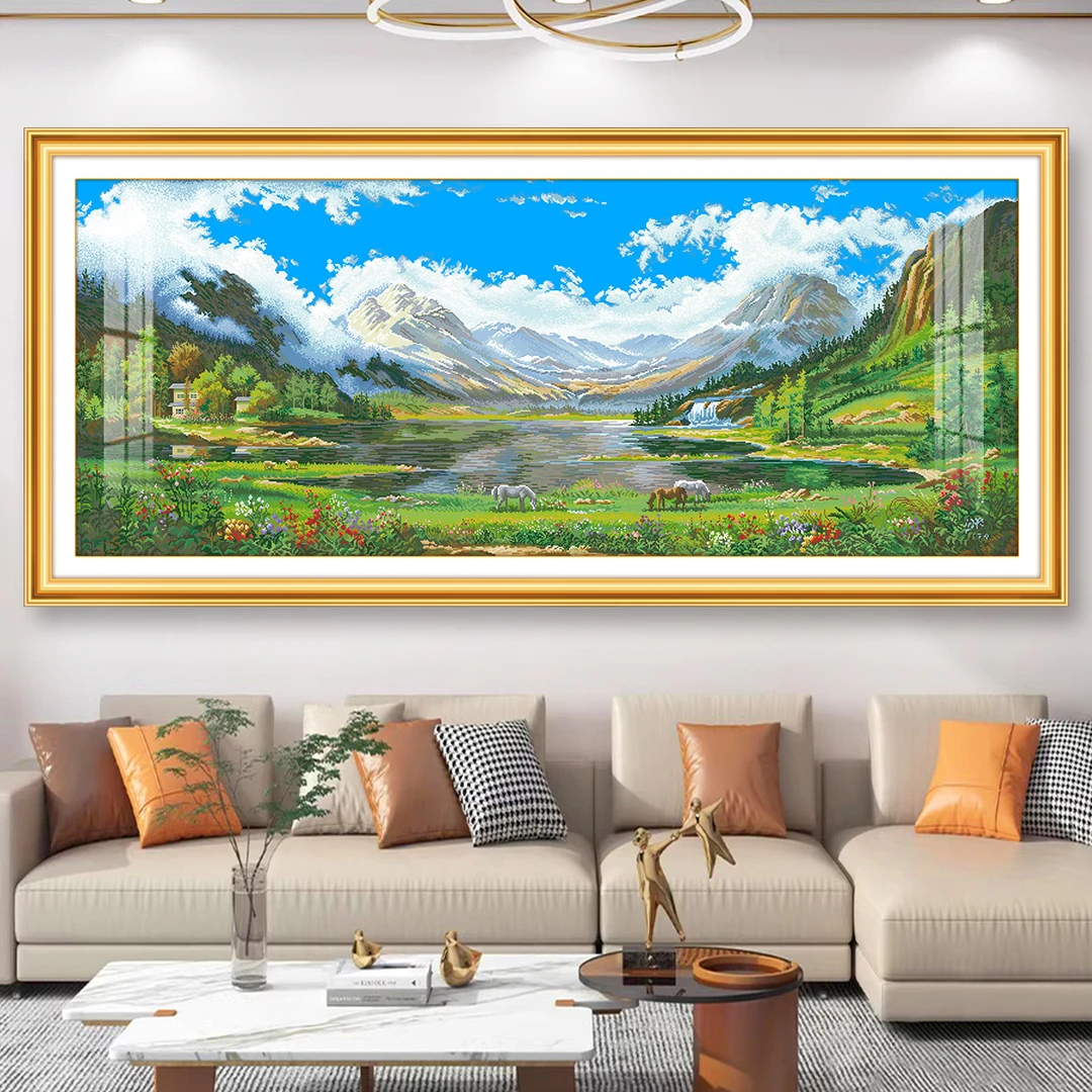 天山盛境十字绣2025新款高端客厅大气山水风景画大幅手工刺绣满绣