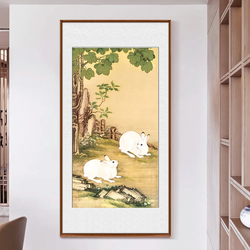 芊虹秀梧桐双兔图十字绣2025新款线绣客厅玄关名画大气手工自己绣