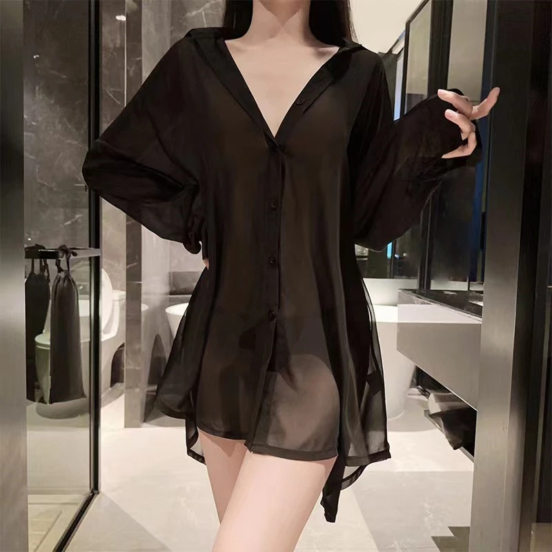 性感男友风睡衣女大码露背衬衫制服纯欲风斩男款睡裙轻奢高级套装