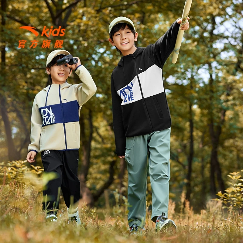 安踏儿童男大童针织运动上衣2024秋季新款弹力大运动休闲款外套