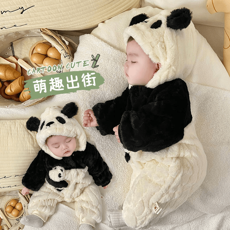 巴拉可爱宝宝超萌衣服冬珊瑚绒动物哈衣加绒熊猫连体衣婴儿冬季外