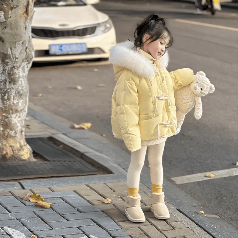 巴拉女童冬季大毛领羽绒服新款女宝宝加厚棉袄外套韩版宽松连帽