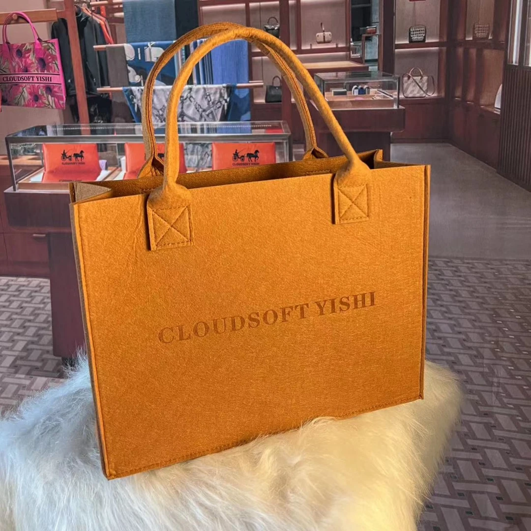 原创设计简约纯色毛毡手提包女大容量2023新款购物通勤包包托特包