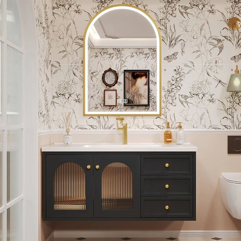 橡木法式艺术复古防水浴室柜陶瓷一体盆卫生间洗脸手柜组合洗漱台