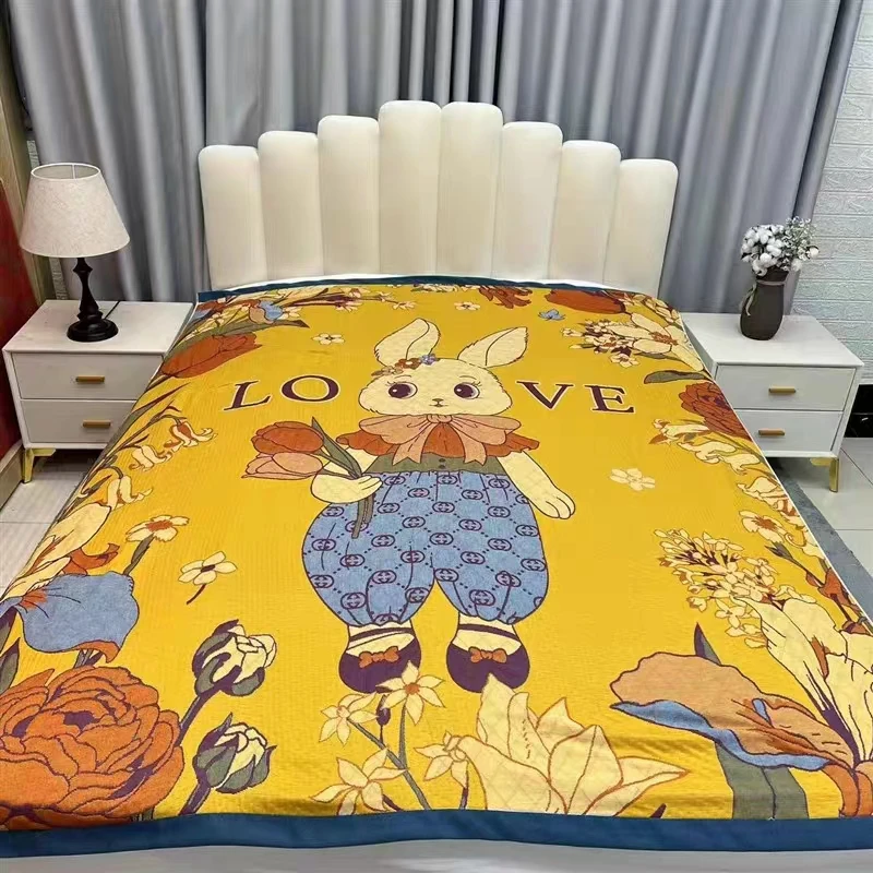 love兔纯棉冷感四季恒温盖毯提花多层全棉纱布盖毯单人黄色多功能