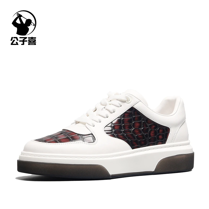 公子喜【色彩哲学】原创拼色全牛皮男士时尚休闲板鞋透气小白鞋