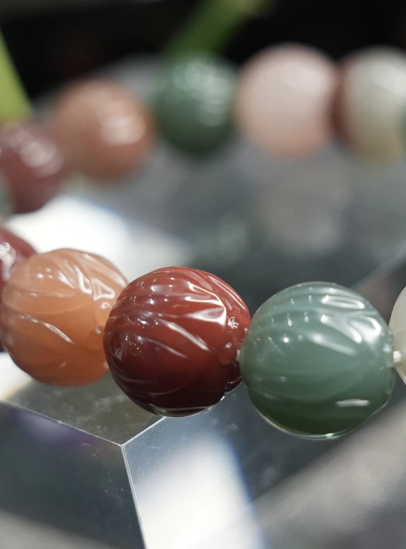 紫绿玛瑙大秦紫玉莲花珠手串纯天然原矿出品