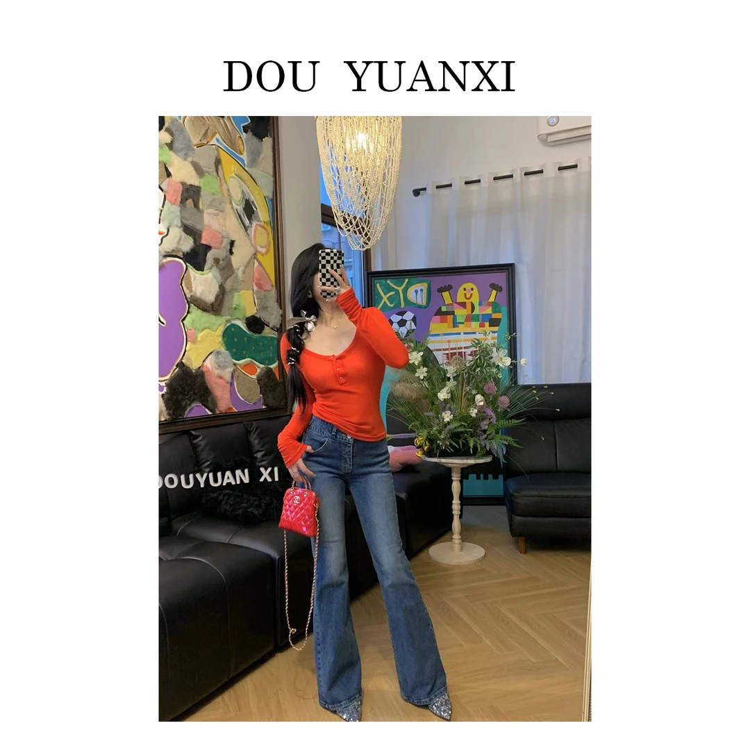 窦元囍【港风小姐】女牛仔长裤潮流慵懒感百搭宽松阔腿ins韩版休闲