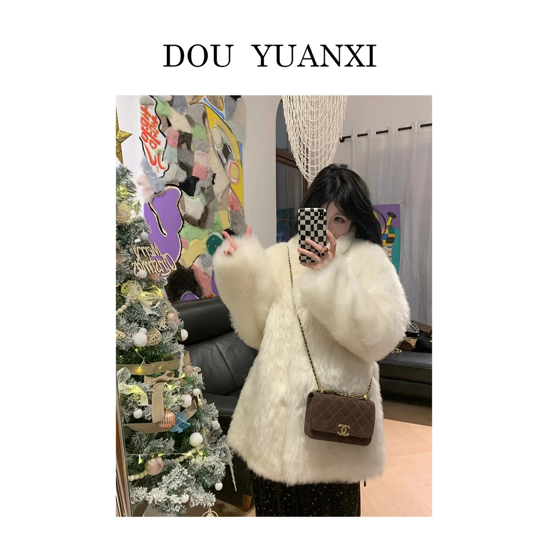 窦元囍【漫画女神】进口托斯卡纳羊皮毛一体直毛中长款女冬外套阔版