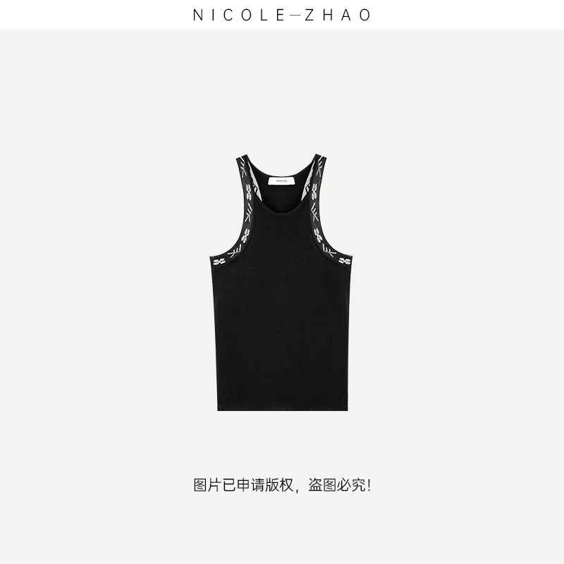 4NND869【贵姐NICOLE】丝羊毛运动白色时尚针织百搭背心吊带