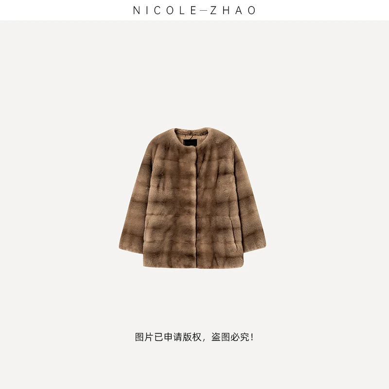 NZ28951【贵姐NICOLE】显瘦气质款柔软进口长款灰水貂外套