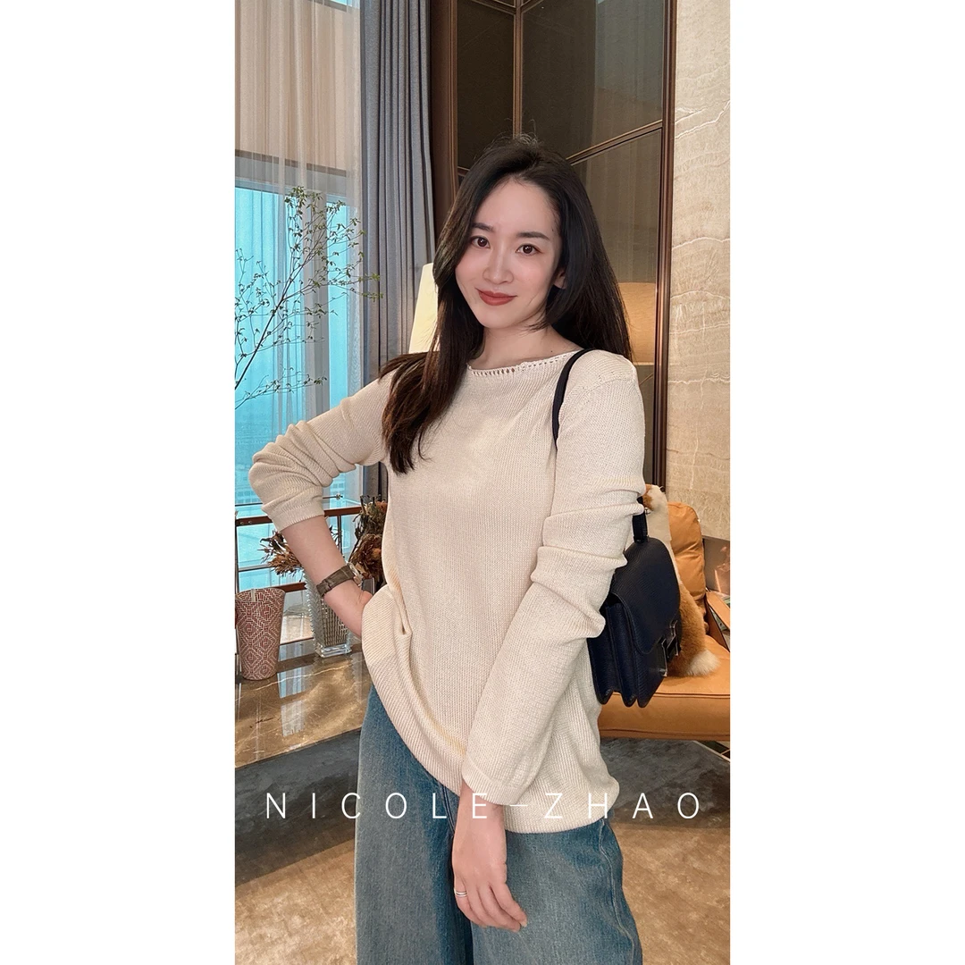 4NCT190【NICOLE.ZHAO】25年春季高端设计师款低圆领针织长袖