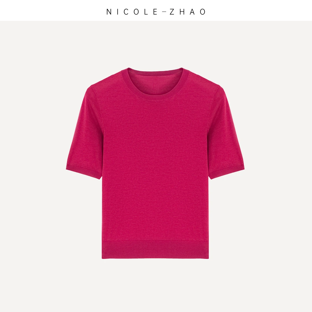 S25975【贵姐NICOLE】意大利进口面料设计师款早春圆领短袖