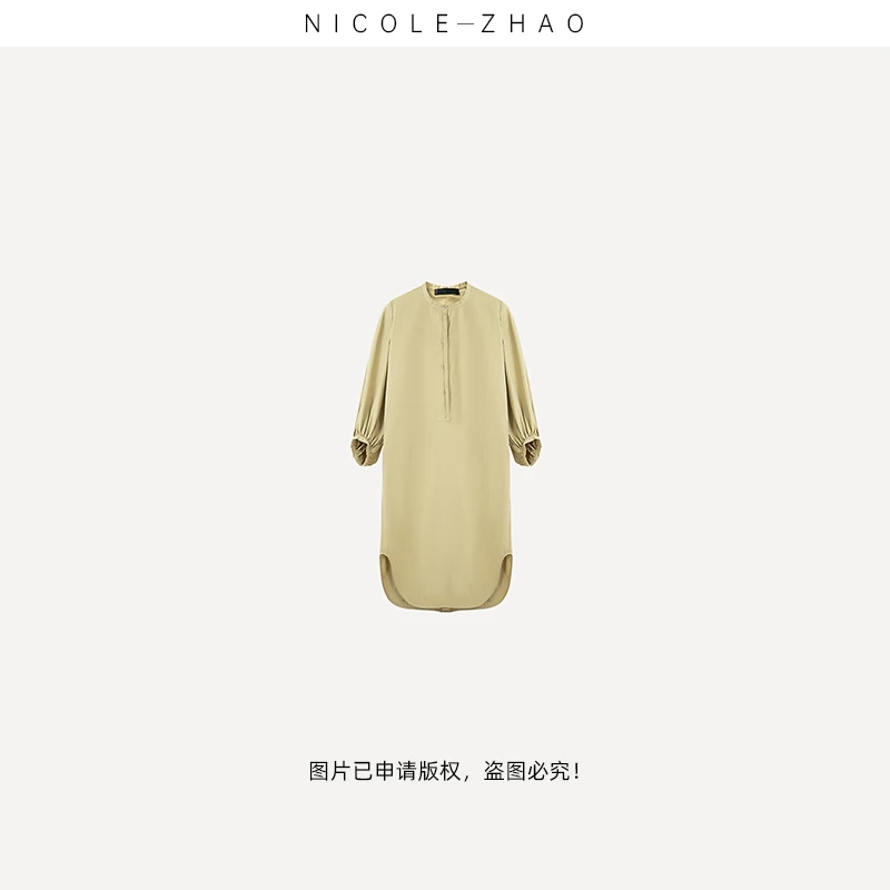 QZ2016【贵姐NICOLE】 设计师款时尚休闲气质显瘦长袖领连衣裙