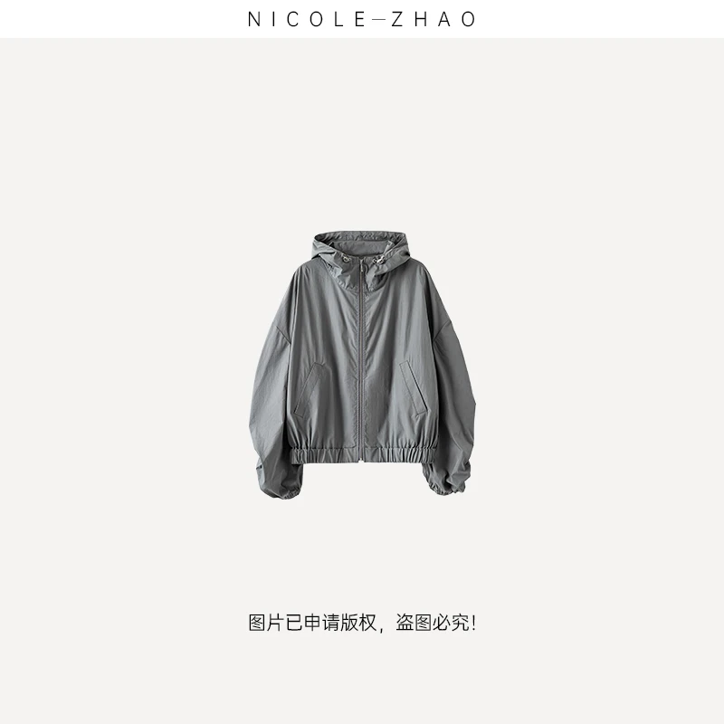 3MWT008【贵姐NICOLE】25年早春百搭短款外套女翻领带帽拉