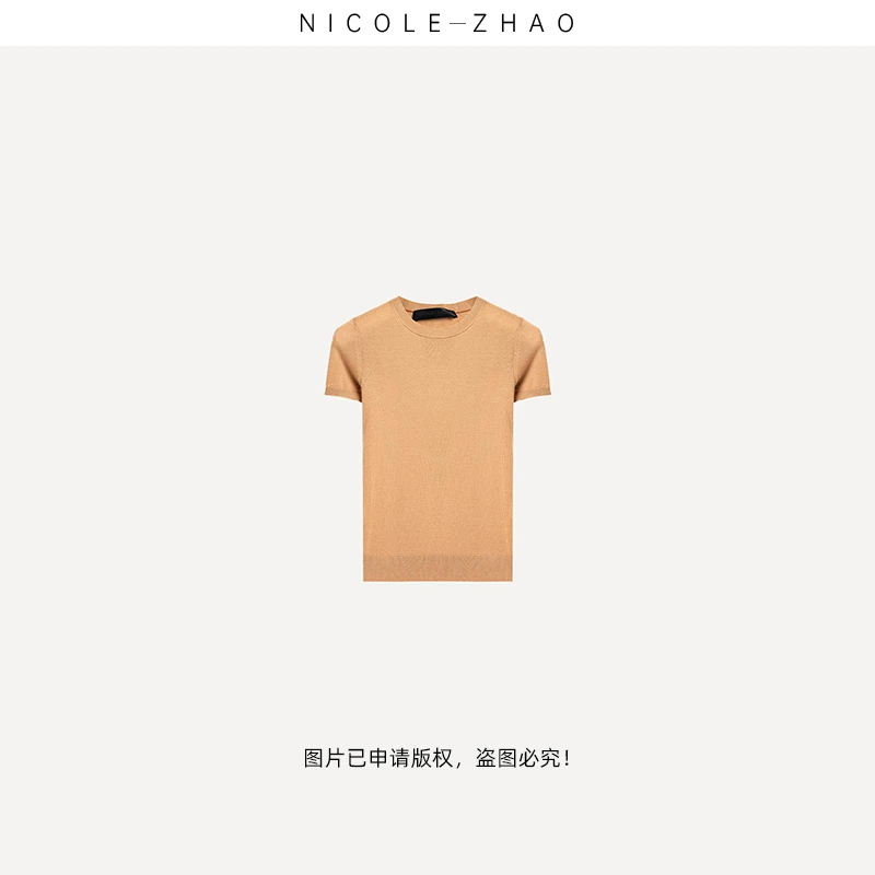 AJ0104【贵姐NICOLE】高端圆领羊绒打底针织短袖针织衫休闲