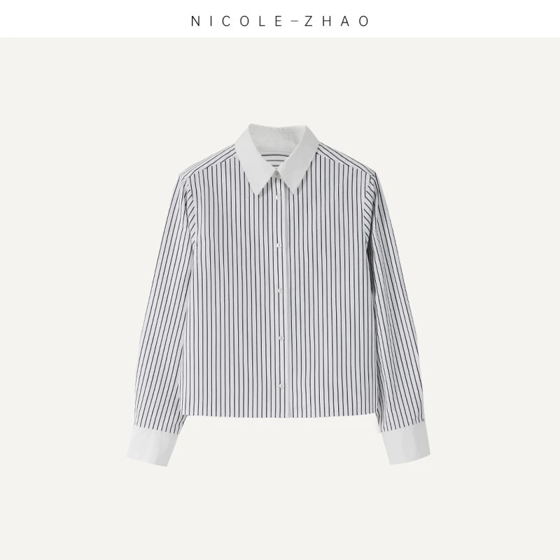 NZ3152【NICOLE进口ZHAO】进口面料高织竖条纹百搭衬衫时尚休闲春季