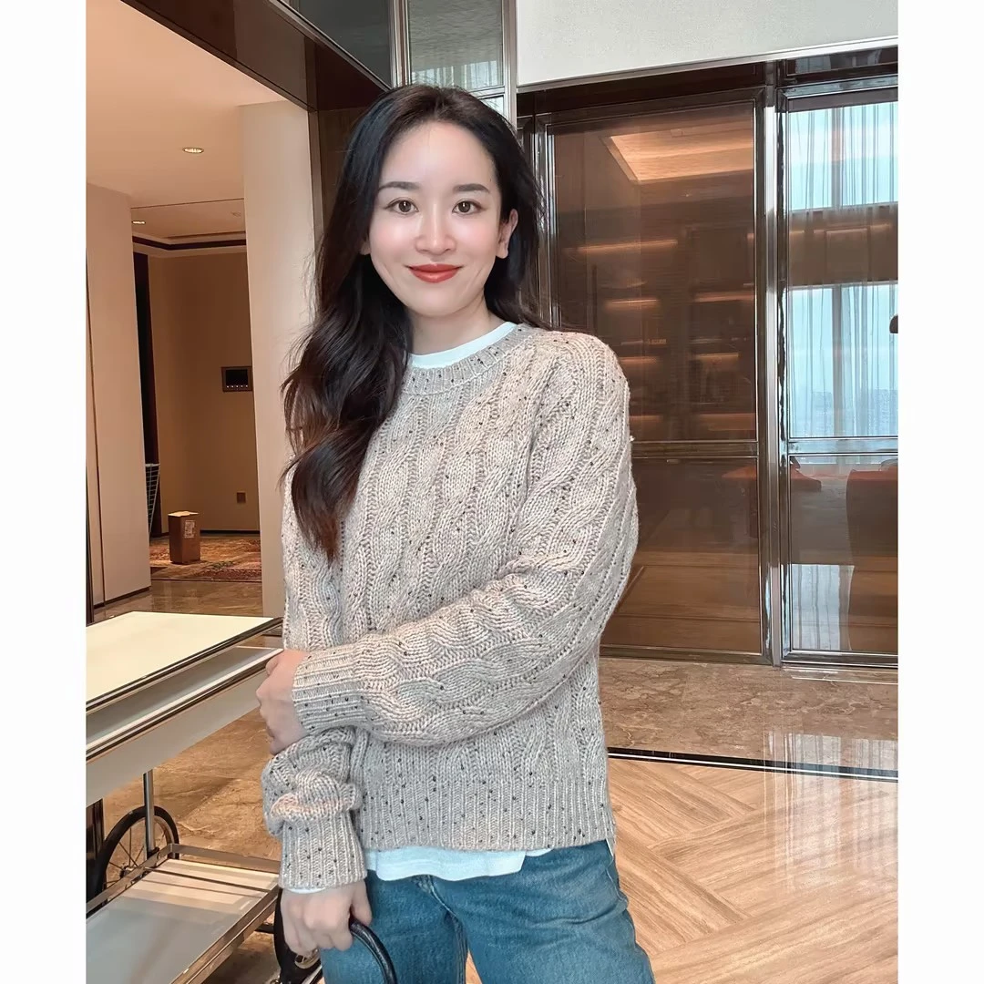 Y23617【贵姐NICOLE】2025年亮片毛衣百搭圆领上衣女毛衣长袖