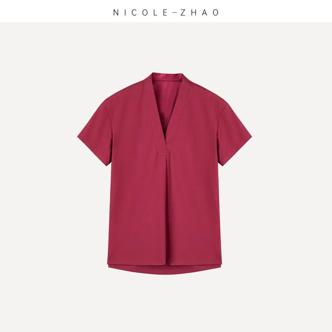 3MA505【NICOLE.ZHAO】高端设计师.面料松休闲慵懒风短袖衬衫