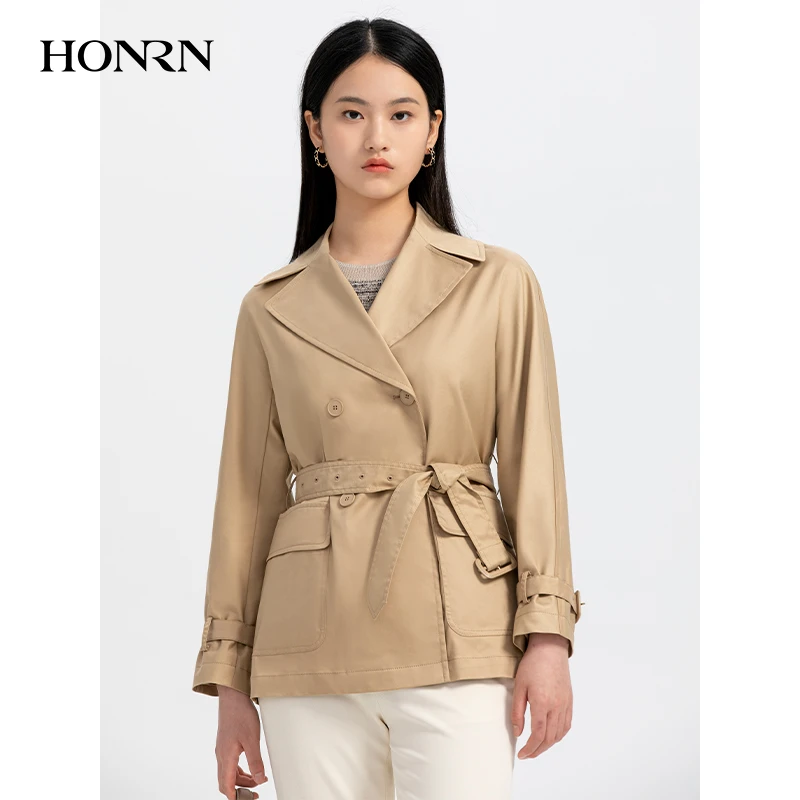 HONRN/红人休闲气质系带收腰显瘦短款风衣外套女春秋HH33OF362