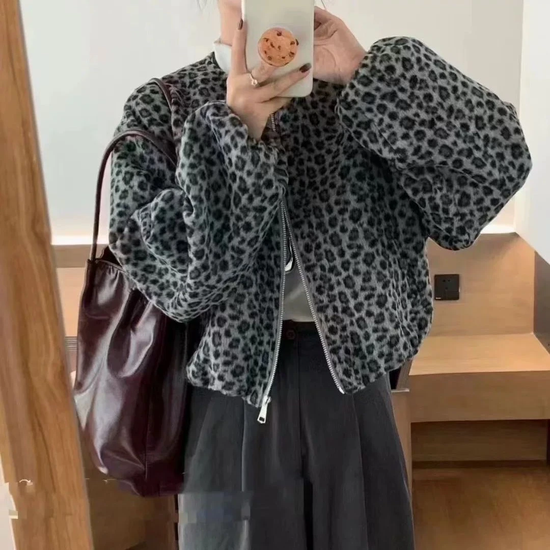 豹纹外套A05加棉毛呢欧货现货80-150斤