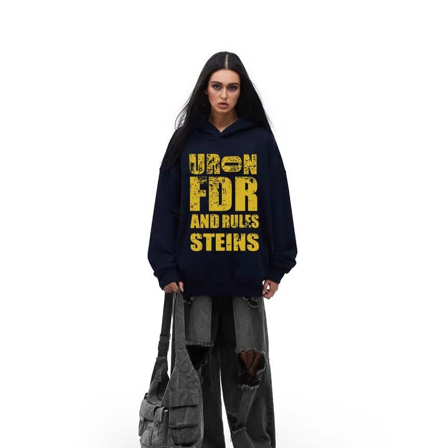 FDR原创店 大标识斑驳印花美式复古连帽卫衣男女秋季重磅情侣上衣