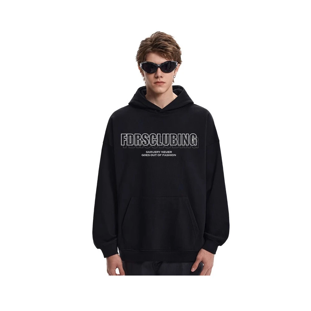 FDR原创店 叠影双层CLUB连帽卫衣男女秋季美式运动宽松情侣装上衣